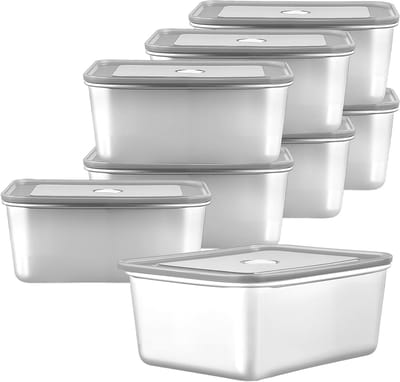 Set van 8 RVS Voedselcontainers met Deksel, 500ml Herbruikbare Opbergdozen voor Keuken, Koelkast en Vriezer, Ideaal voor Maaltijdprep en Versheid