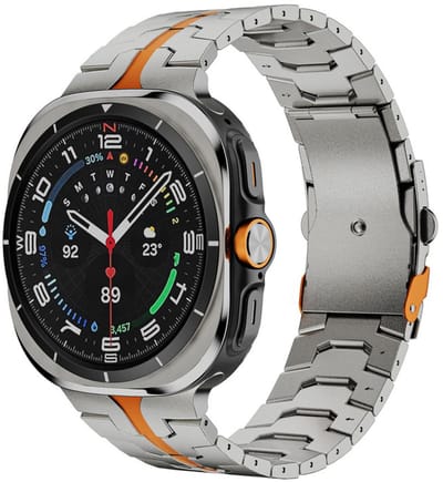 Luxe titanium bandje - geschikt voor Samsung Galaxy Watch Ultra (47mm) / Ultra 2025 (47mm) - stalen schakelband met vlindersluiting - titanium oranje
