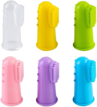 Siliconen Vinger Tandenborstels voor Baby's - 6 Stuks met Duidelijke Opbergdoos, Voedselveilige Tandenborstel en Mondmassager voor Peuters en Baby's