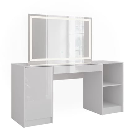 Vicco Sherry Kaptafel met licht – 158.2 cm met LED-spiegel Wit/wit hoogglans