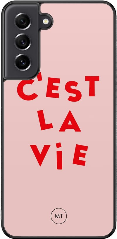 Hoesje geschikt voor Samsung Galaxy S21 FE - C'est la vie - TPU Hard Case Backcover - Roze - Mooie Telefoonhoesjes