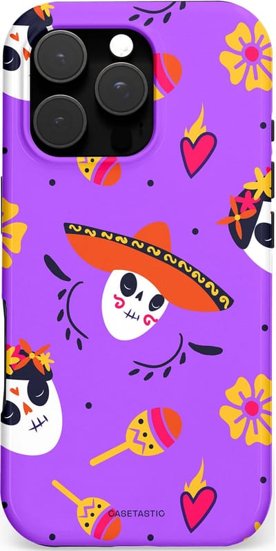 Casetastic hoesje geschikt voor Apple iPhone 16 Pro - MagSafe - Dubbellaagse bescherming - Muertos sombrero - Fashion Case - Paars