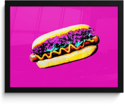 Poster in lijst - Fotolijst 40x30 cm - Posters - Hotdog - Roze - Retro - Posterlijst zwart - Decoratie - Wanddecoratie woonkamer - Muurdecoratie slaapkamer