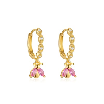 Lieveheersbeestje Oorbellen Set met Zirkonia Stenen - 18K Verguld Dames Oorbellen - 925 Sterling Zilver - Dames Sieraden