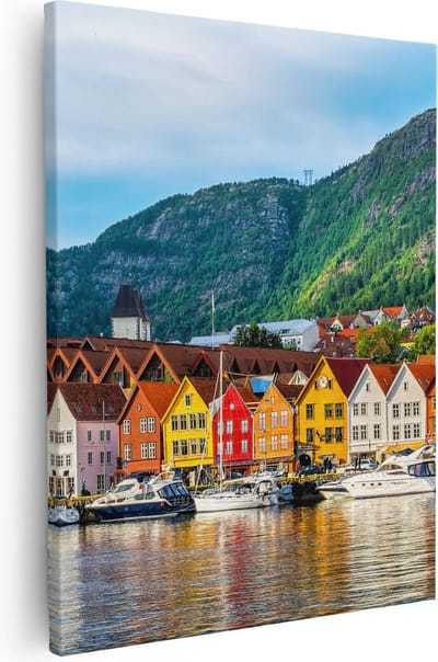Artaza Canvas Schilderij Haven Bergen - 40x50 cm - Wanddecoratie Zeilboot - Muurdecoratie Skyline - Kamer Accessoires