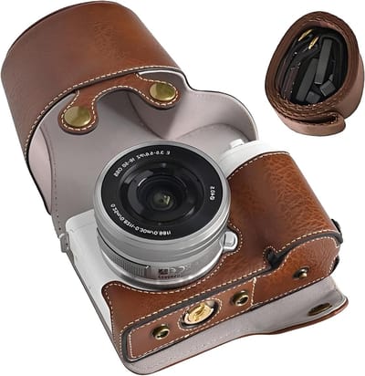 Compacte Camera Beschermhoes voor Sony ZV-E10 - Op maat gemaakte PU Leren Case met Handvat en Onderopening, Ideaal voor Reis en Fotografie, Koffiekleur