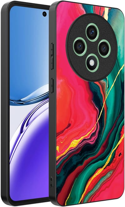 Smartphonica Telefoonhoesje Geschikt voor Oppo Reno 12F met Rood Groen Marmer Opdruk - TPU Backcover Case Red Green Marble Design geschikt voor Oppo Reno 12F