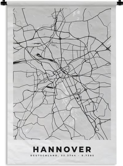 Wandkleed - Wanddoek - Hannover - Stadskaart - Plattegrond - Duitsland - Kaart - 120x180 cm - Wandtapijt