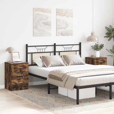 vidaXL - Nachtkastjes - 2 - st - 38x35x56 - cm - bewerkt - hout - gerookt - eikenkleurig