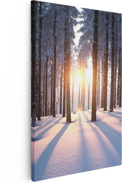 Artaza Canvas Schilderij Bos - 80x120 cm - Groot - Wanddecoratie Winter - Muurdecoratie Zonsondergang - Schilderijen Op Canvas Natuur