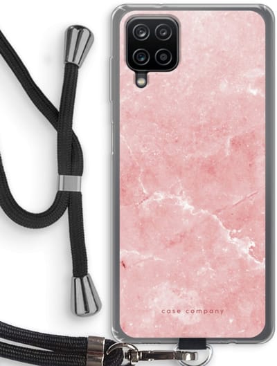 Case Company® - Hoesje met koord geschikt voor Samsung Galaxy A12 hoesje met Koord - Roze marmer - Telefoonhoesje met Zwart Koord - Bescherming aan alle Kanten en Over de Schermrand