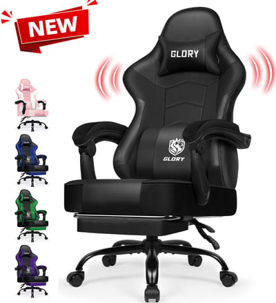Hiaonyx Gaming Stoel - 170° Verstelbare Rugleuning - Gaming Stoel met inklapbare Voetsteun - racerstijl - Geïntegreerde Armleuningen - Maximale Belastbaarheid 150kg - Zwart