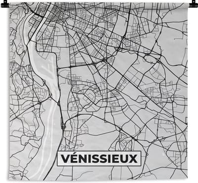Wandkleed - Wanddoek - Vénissieux - Plattegrond - Frankrijk - Kaart - Stadskaart - 180x180 cm - Wandtapijt