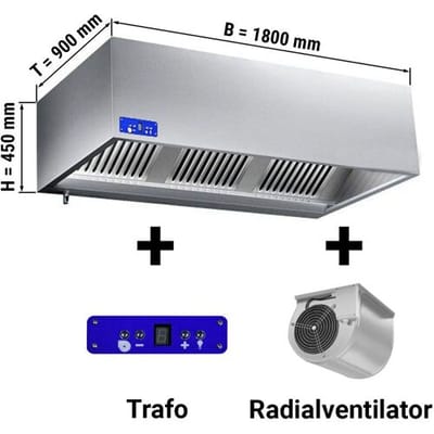 GGM Gastro Kastenhaube mit Motor - 1800mm - mit Regler, Filter & Lampe Zilver