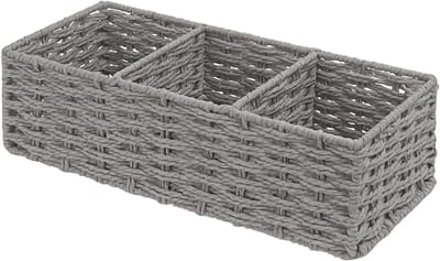 VHV - Badkamer organizer - Opbergmand - Toilet organizer - Handgeweven - 3 vakken - Voor gastendoekjes en toiletrollen - Voor bovenop het toilet - 36*15*10cm - Grijs