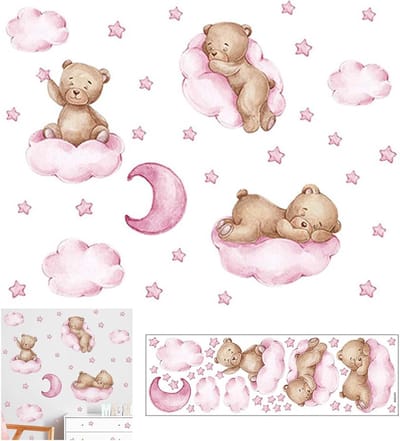 Muurstickers voor Kinderen met Beren, Wolken, Maan en Sterren voor Kinderkamer Decoratie