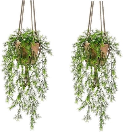 2x Kunstplant hangplant varens in oude terracotta potten van 16 cm - Kunstplanten/nepplanten