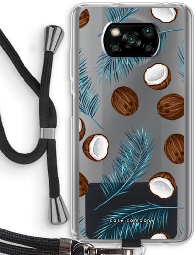 Case Company® - Hoesje met koord geschikt voor Poco X3 Pro hoesje met Koord - Kokosnoot - Telefoonhoesje met Zwart Koord - Bescherming aan alle Kanten en Over de Schermrand
