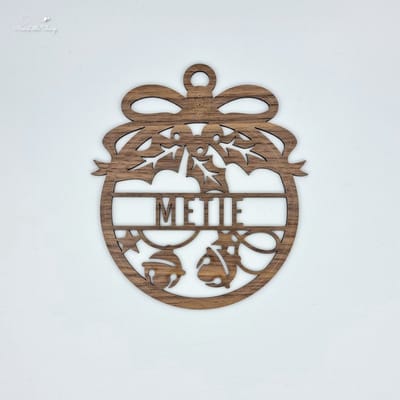 [Nice Little Things] - Maxi Kerst Ornament - Met naam - Walnoot - Belletjes