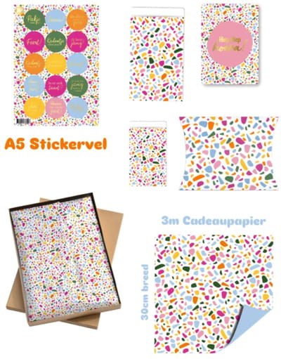 Cadeaupapier - cadeauzakjes - 21 delige Inpakset Terrazzo Color - inpakken - cadeaupapier - cadeauzakjes - leuk verpakken - inpakken - verjaardag
