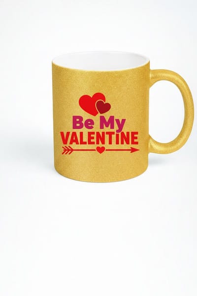 Gouden Glitter Mok 'Be My Valentine' | Romantisch Valentijnscadeau | Keramische Liefdesmok met Hartjes