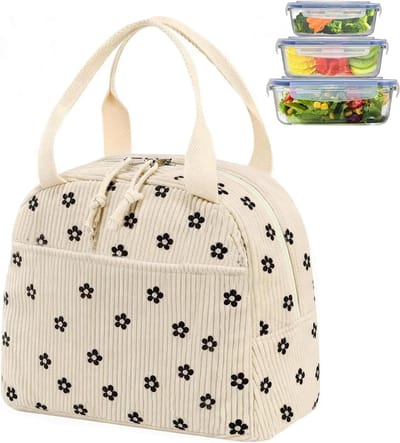 Thijox - Lunchtas Dames - Kleine Koeltas 26x18x24 cm - Corduroy Warmte-isolatie - Opvouwbaar voor Werk, School, Picknick en Strand