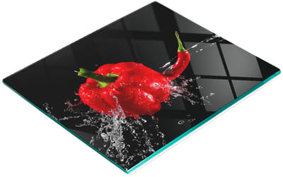 Decoratieve glazen snijplank voor in de keuken, rode paprika, 60x52 cm