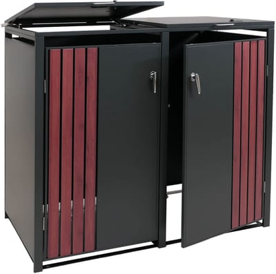 Afvalbakbekleding voor 2 bakken MCW-O67, afvalbakbox met deksel, metaal 122x132x84cm 53kg ~ antraciet houtlook donker