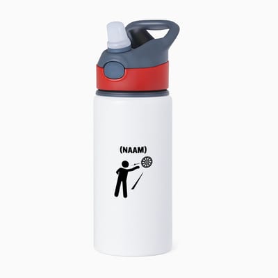 Hacebo® - Darten met eigen naam waterfles met rietje rood - Dartbord - Darter - Sport - water fles - 650ML