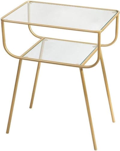 Bijzettafel Vierkant - Salontafel Hoektafel - Decoratief Gebruik - Gehard Glas - 60cm Hoog - Goud