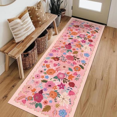 Tapijten in Boheemse stijl voor woonkamer Bloemenpatroon Slaapkamerdecoratie Tapijt Dik Wasbaar Lounge Vloermat Pluizig Zacht Studiekleed 40x100CM brown