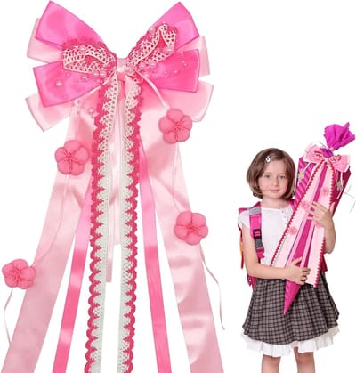 Persoonlijke Schooltas voor Meisjes met Strik, Handgemaakt, Perfect voor de Eerste Schooldag en als Cadeau (Roze)