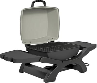Elektrische Tafelgrill - Barbecue - Draagbare Barbecue en grill - 2,3 kW - Grillwagen - Tafelgrill - met Antiaanbaklaag, Bijzettafels, Vetopvangbak & Deksel - 102 x 48 x 38 cm - Zwart