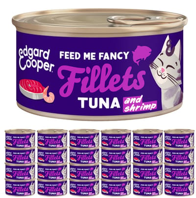Edgard & Cooper Kattenvoer Graanvrij Natvoer voor Kitten en Kat en Senior Gesteriliseerde of Actieve Katten Natuurlijke Heerlijke Filets 70g x 24 Verse Tonijn & Garnalen, Aanvullende voeding