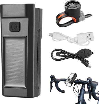 Fiets voorlicht - Fietslamp met bel - Veilig fietsen - Zonne-energie en USB - 300 Lumen - Zwart