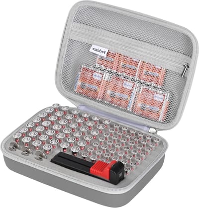 Batterij Opbergkoffer - Batterij Organizer - Batterijen Sorteren - Met Batterijtester - Voor 88 Batterijen - Grijs