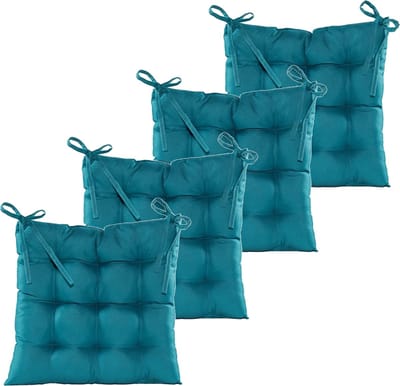 Anna's collection Stoelkussen gewatteerd - 4x - petrol blauw - 38 x 38 cm - binnen/buiten