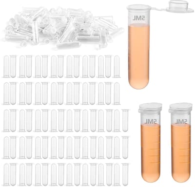 300 stuks centrifugaalbuizen van kunststof, 5 ml, transparante monsterbuizen voor laboratorium, chemie en onderzoek, met deksel en ronde bodem