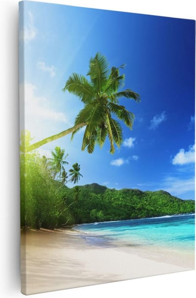 Artaza Canvas Schilderij Strand - 80x100 cm - Groot - Wanddecoratie Zee - Muurdecoratie Tropisch Strand - Schilderijen Op Canvas Palmboom
