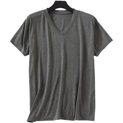 T-shirt d'été pour homme Fitness Couleur unie Sans coutures Col en V Manches courtes Grande taille Ample Fin Extensible Doux Respirant Séchage rapide XL grise noire