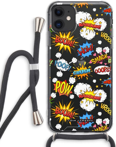 Case Company® - Hoesje met koord geschikt voor iPhone 11 hoesje met Koord - Pow Smack - Telefoonhoesje met Zwart Koord - Bescherming aan alle Kanten en Over de Schermrand