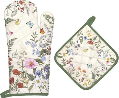 Solidchoice - Ovenwant en Potholder Set - 100% Katoen, Extra Lange Handschoenen, 2 Stuks