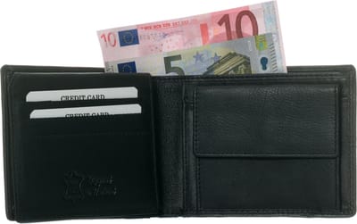 LeonDesign - Portemonnee heren Zwart - Luxe 100% leer portefeuille heren - Ontworpen in Nederland - Vakken voor 6 pasjes, papiergeld en muntgeld