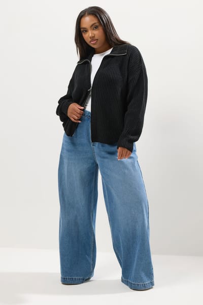 Yours Zwart Gebreid Bomber Vest Met Kraag Size 46-48
