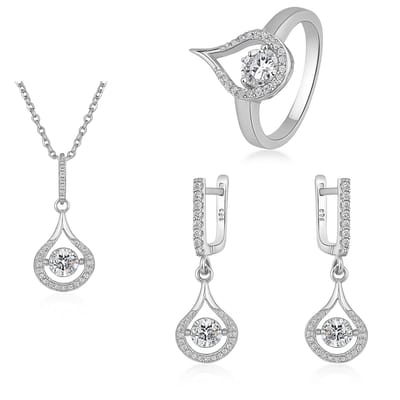 925 Zilveren Sieradenset met Zirkoon – Dames Traanvorm Design - Ringmaat 16