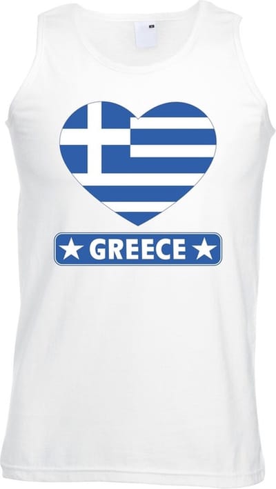 Griekenland singlet shirt/ tanktop met Griekse vlag in hart wit heren S
