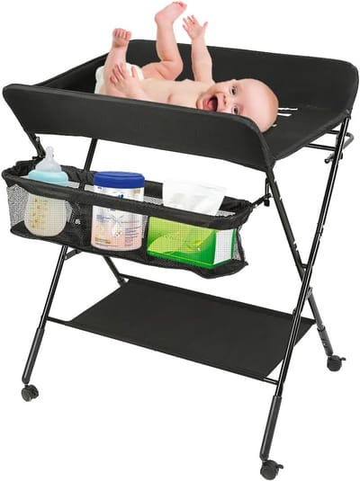 Baby Verschoontafel - Opvouwbaar Meubel - Babyverzorging Thuis - 3-voudig Verstelbaar - 80 x 66 x 98cm - Zwart