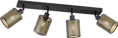 Plafondspot Woonkamerlamp, 4-lichts, rasterdesign, beweegbare spots, staal, zwartgoud, 4x E14 stopcontacten, LxBxH 64x10x18 cm