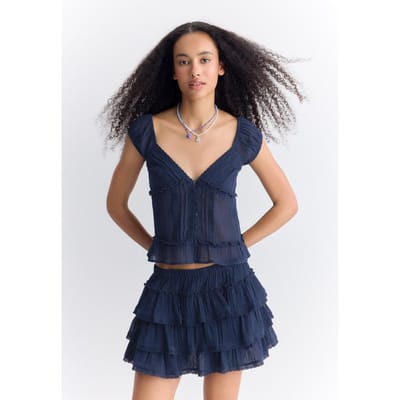 Stradivarius Broekrok van bambula met volants  Marineblauw XS