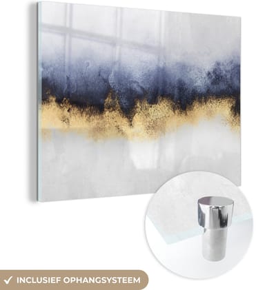MuchoWow® Glasschilderij 120x90 cm - Schilderij acrylglas - Abstract - Goud - Luxe - Foto op glas - Schilderijen